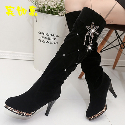 季新款女筒靴超跟女靴水鉆細跟長筒靴圓頭防水臺女長靴子騎士靴--918橫28 賓如意長靴型號【價格 圖片 品牌 報價】-蘇寧易購樸云服飾鞋帽專營店