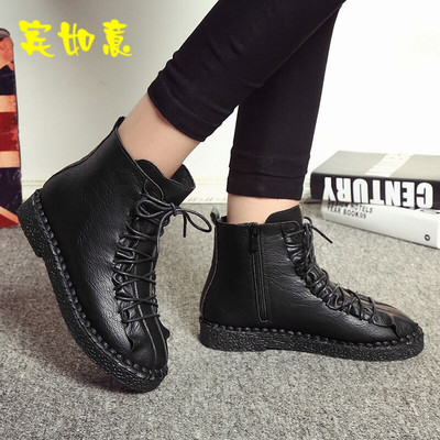 雪地短靴女秋潮新款英倫馬丁單靴厚底學生休閑平底女韓版靴子 賓如意靴子型號【價格 圖片 品牌 報價】-蘇寧易購樸云服飾鞋帽專營店