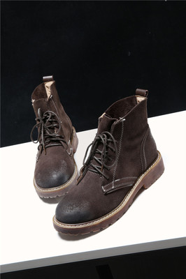 2017秋季新款英倫系帶馬丁靴女低跟磨砂復古短靴.女單靴子 賓如意馬丁靴型號【價格 圖片 品牌 報價】-蘇寧易購樸云服飾鞋帽專營店